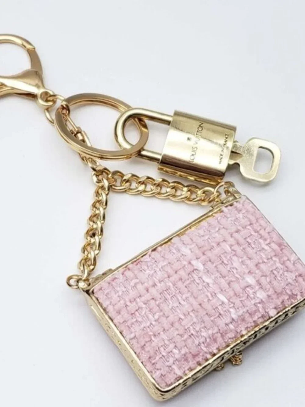 Louis Vuitton Gold Lock 🔒 Authentic LV Key + Unbranded Tweed Bag Charm